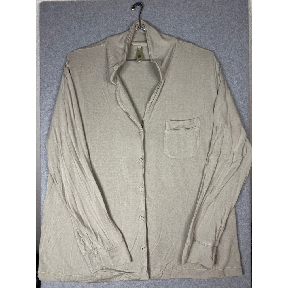 SKIMS Sleep Button Down Top Taupe Beige Long Sleeve Pajama Shirt Large